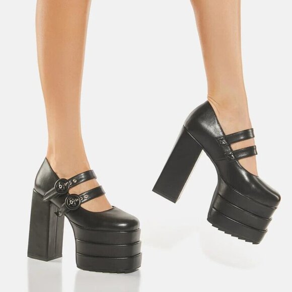 Dolls Kill Goth Lamoda Known Target Triple Stack Platform Buckle Heels 9 - Picture 4 of 4